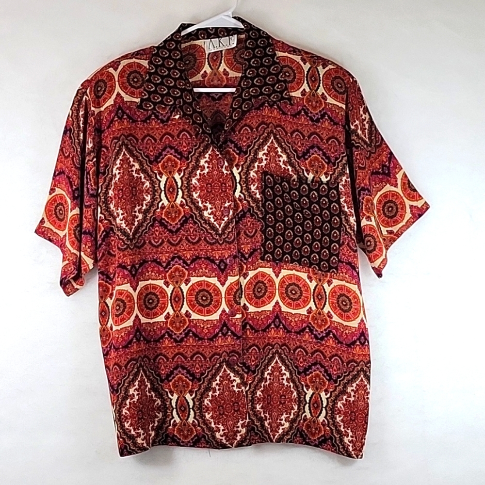 A.K.F. New York Vintage Women's Short Sleeve Blouse Size L